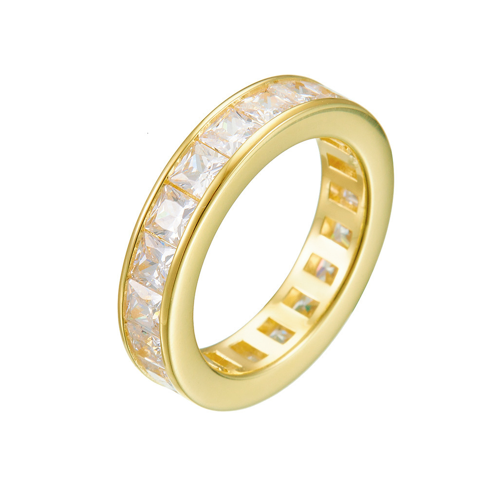 14k gold-plated diamond for women, jewelry, 925 sterling silver, simple and unique, versatile square zircon ring