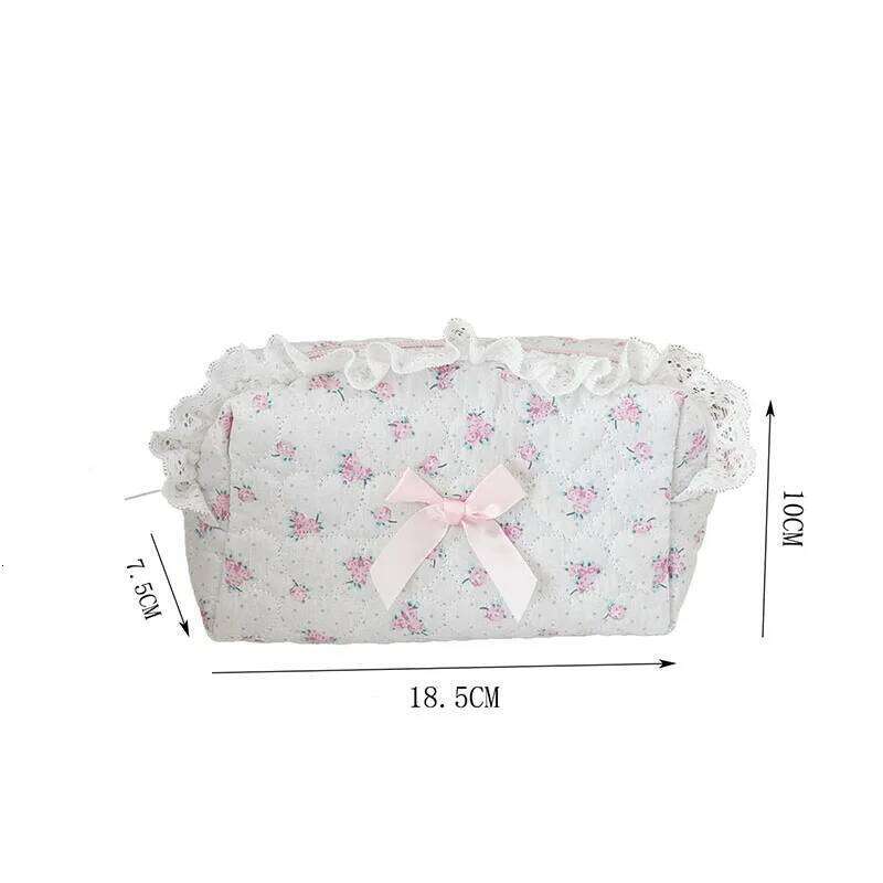 Pink Rose Sweetheart Storage Bag Aesthetic Cute Lace Trim Makeup Pouch Large Capacity Vintage Cosmetic Organizer Bags Y260206