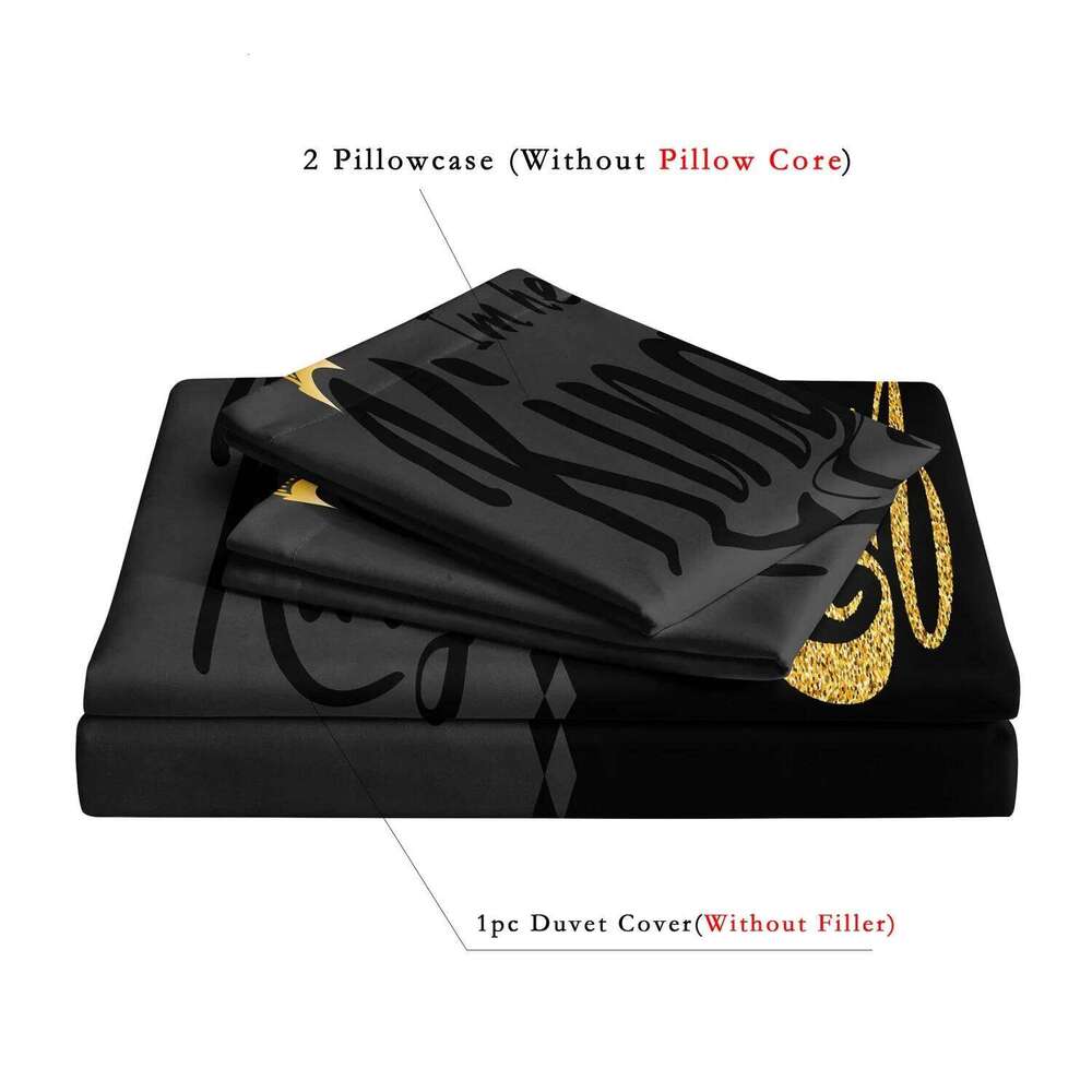 3pcs Fashionable Black Gray Queen & King Crown Printed Bedding Set Duvet Cover Soft Comfortable And Breathable, Bedroom, Hotel XJ260206