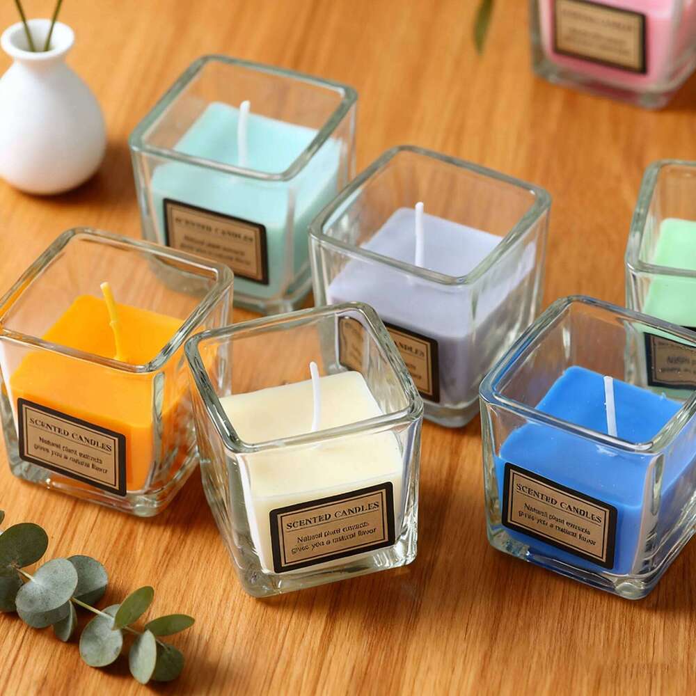 Modern Square Scented Candle, Minimalist Home Decor Aromatherapy, Relaxing Scent Bedroom Office, Elegant Gift for Women Her S260205