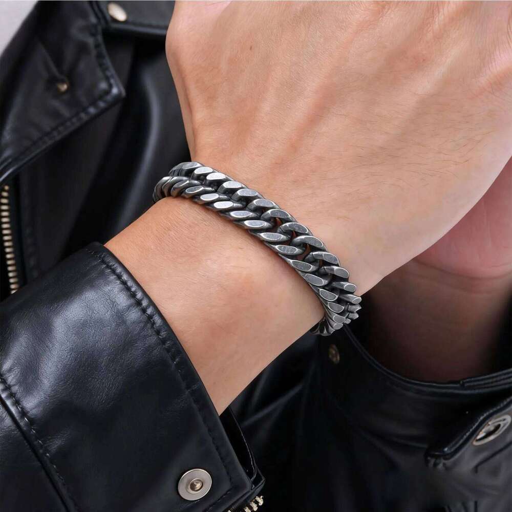 Vintage Cuban Bracelets for Men,8/10/12mm Stainless Steel Curb Chain Link Wristband,Punk Classic Jewelry Gifts 26H0206
