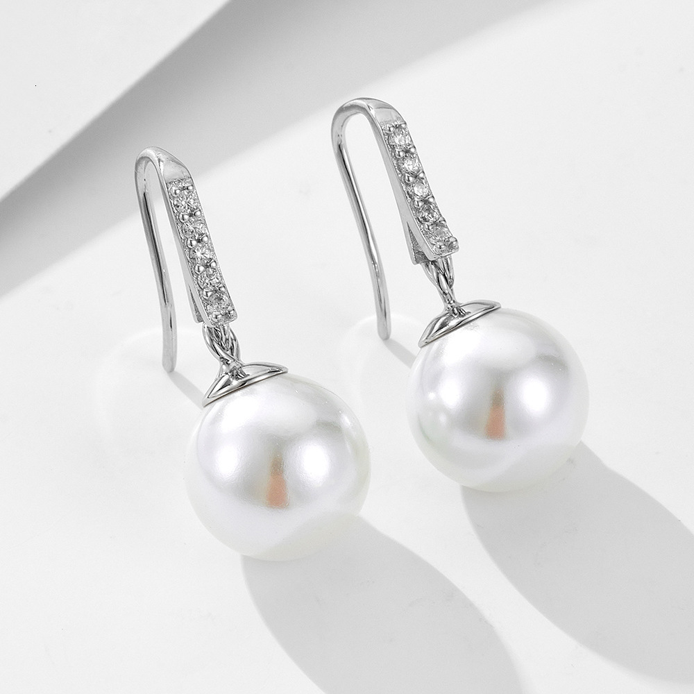 925 sterling silver for women, light luxury ins classic simple elegant diamond-encrusted shell pearl earrings
