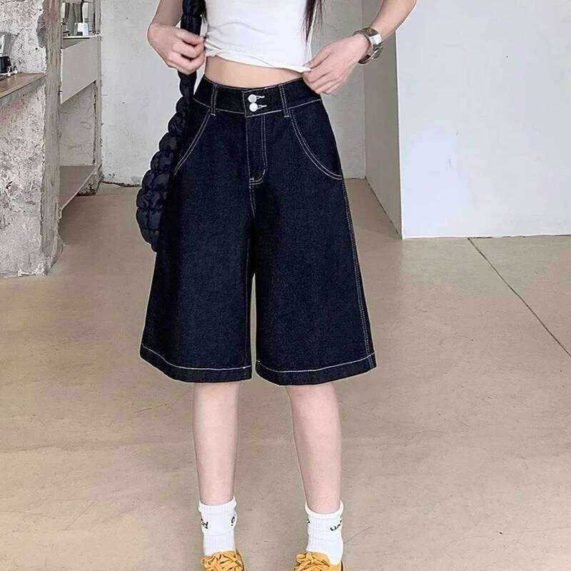 Y2K Vintage Baggy Jeans Shorts Streetwear High Waist Oversized Denim Women Summer Harajuku Mid Long Wide Leg Pants XJ260206