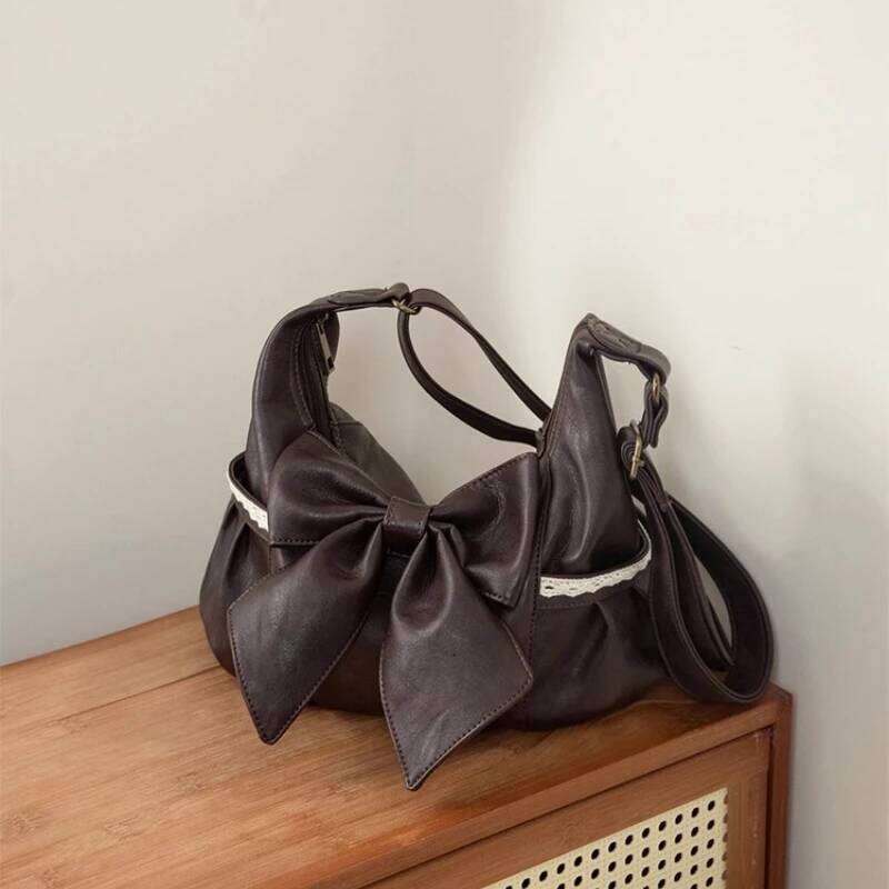Y2k Aesthetic All Match Office Lady Crossbody Fashion Chic Lace Patchwork Bow Handbags Vintage Women Simple Shoulder Bags Y260205