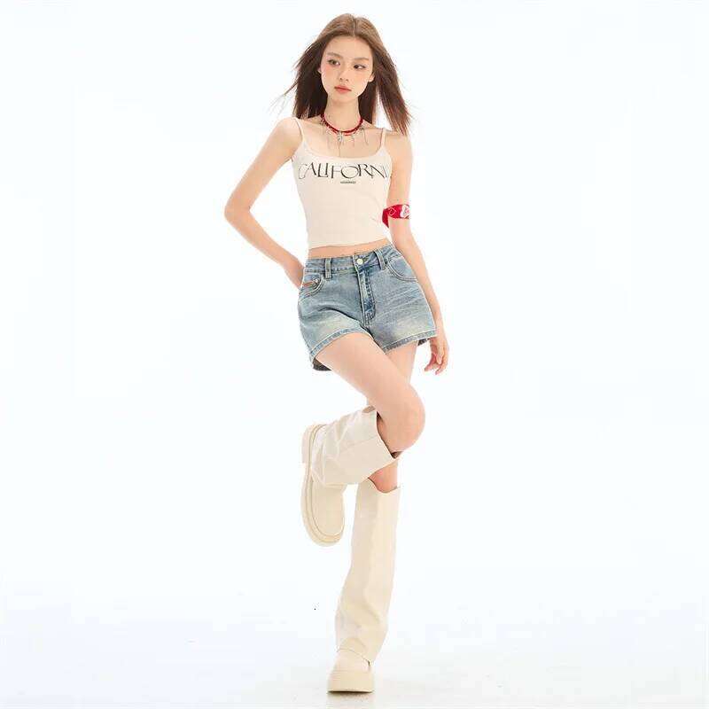 Solid-color Stretch Thin Denim Shorts. New Summer Fashion and Versatile, Comfortable High-waisted A-line Shorts for Women C260206