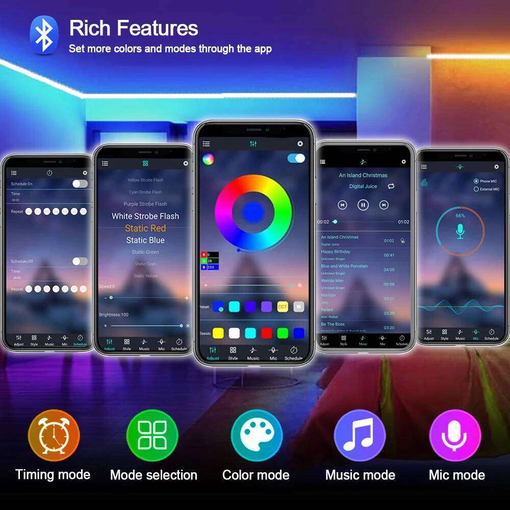 Bluetooth APP Control RGB Neon Light EU Set DC 12V TV BackLight Home Decoration Flexible Ribbon Tape Rope LED Strip Z260206