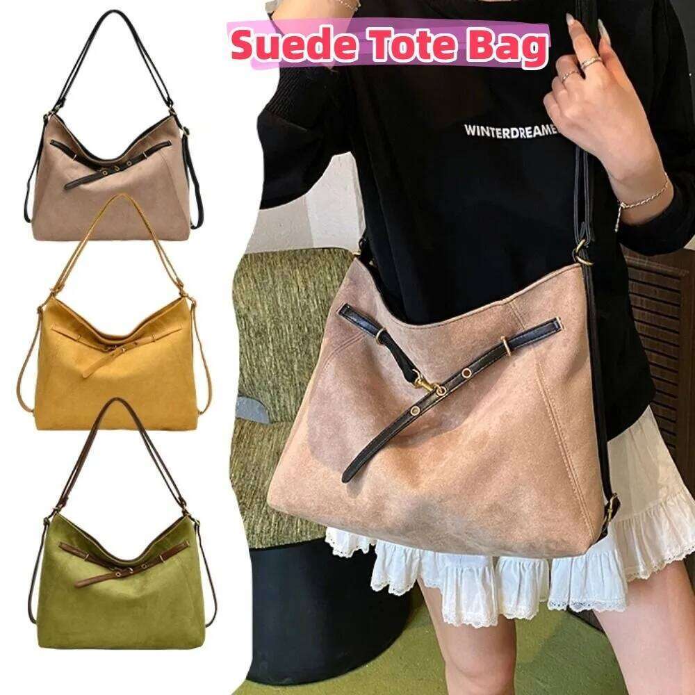 Cute Large Capacity Suede Tote Elegant Pure Color Commuting Shoulder Vintage Handbag Hobo Bag Holiday Y260205