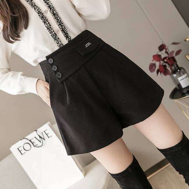 2025 Women Autumn Winter New Korean Loose Wide-leg Female Thicken Woolen Shorts Ladies High Waist Short Boots Pants L480 XJ260206