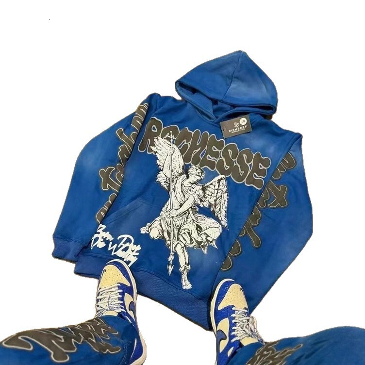 Luxury Brand Designer Clothes American Retro Sweatshirt For Men, Loose Fit, HESSE Angel Niche Art Hoodie, Pullover, Outerwear, Cool And Stylish Top