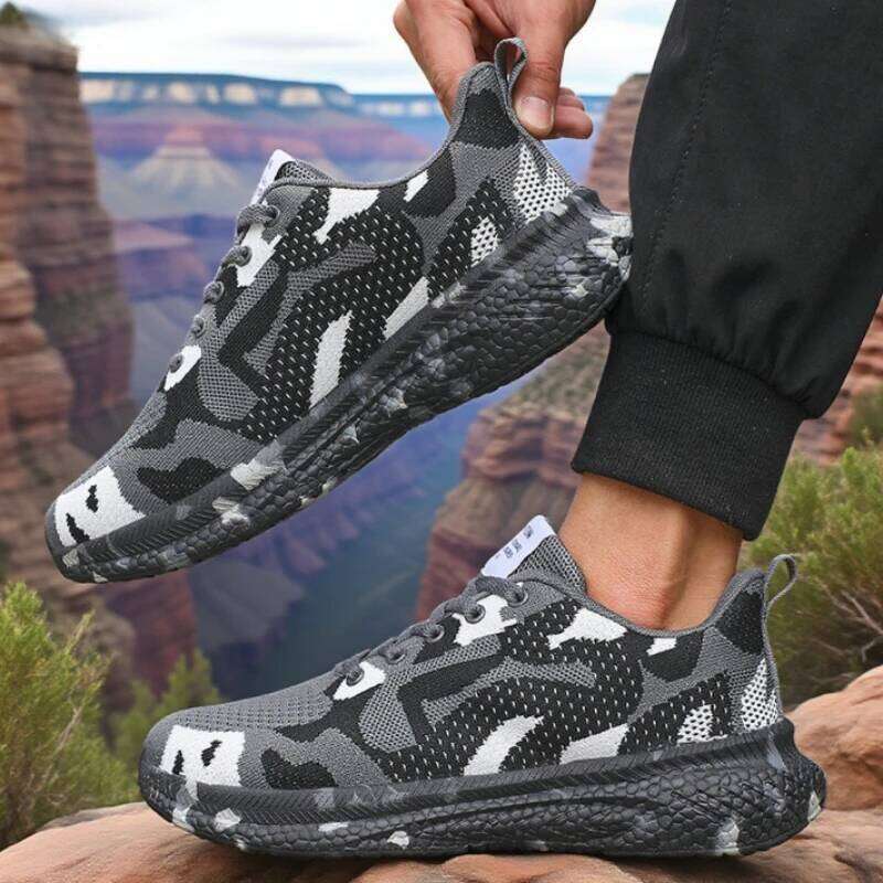Men's Mesh Hiking Breathable Knit Fabric Lightweight Anti Slip Fashion Camo Sneakers Outdoor Comfort Camouflage Men Shoes