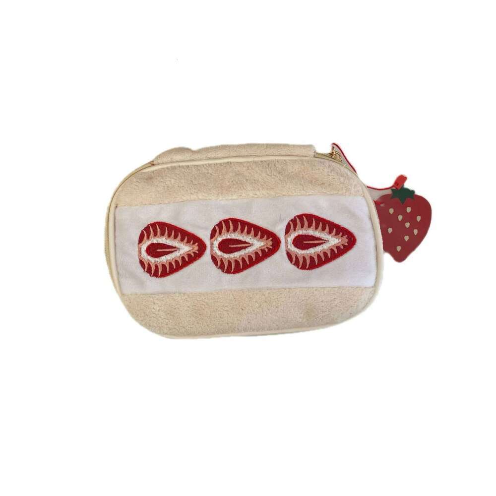 Strawberry Sandwich Makeup Bag Portable Large Capacity Women Multifunctional Plush Toiletry Cosmetics Case Y260206