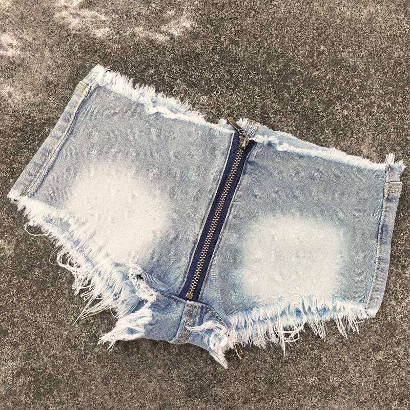 summer new low-rise denim shorts women's elastic ripped tight jeans hot pants C260206