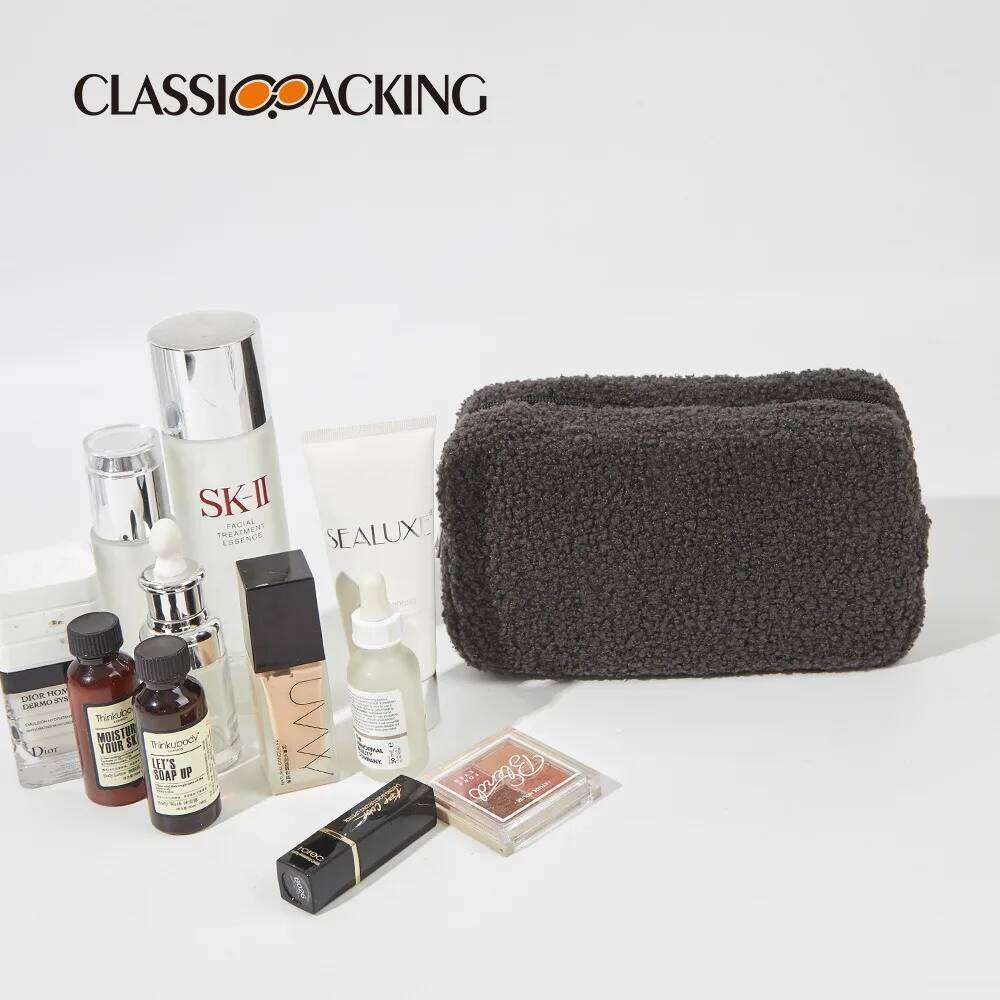 Autumn and Winter Solid Color Teddy Large Capacity Storage Travel Convenient Plush Simple Makeup Bag Y260206