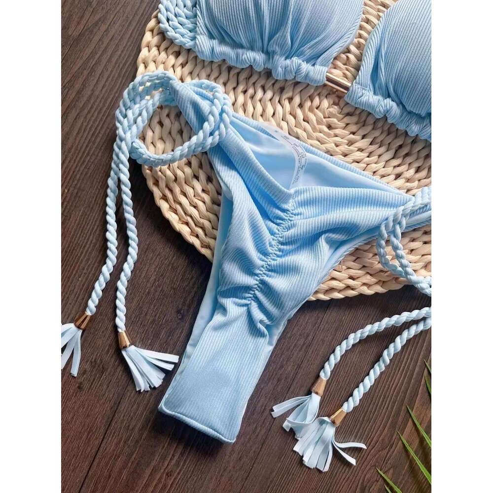 RUOTONSEPT 2024 Sexy Women Swimsuit Braiding rope Bikini Set Two-piece Triangle Solid Swimwear Bathing Suit Brazilian Biquinis Z260206