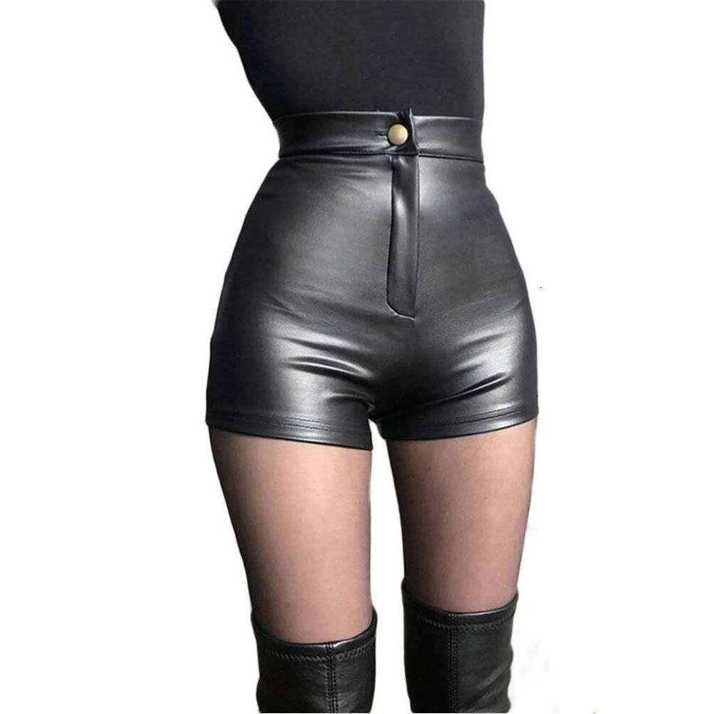 Sexy Black PU Fashion Casual Summer Women Clothing Faux Leather Goth High Waisted Womens Shorts Y2k Hot Woman Short Pants XJ260206