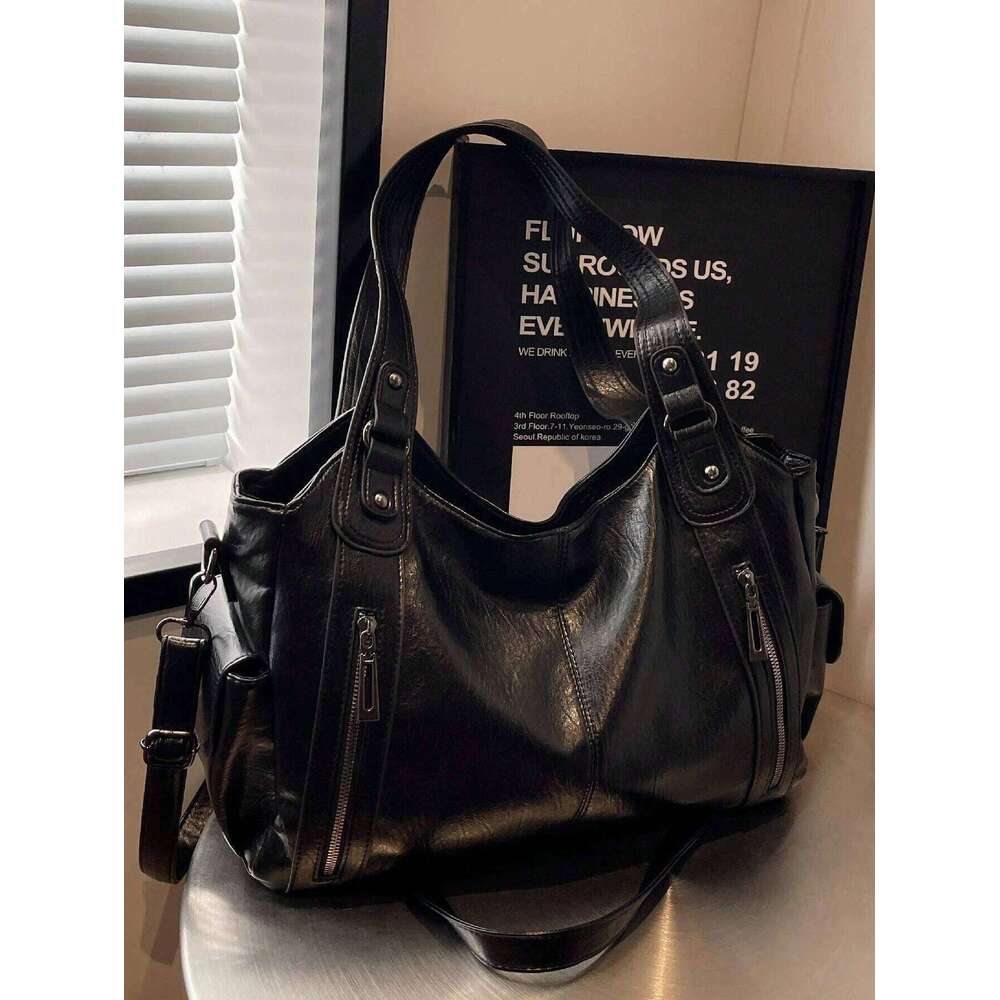 Retro Large Capacity Waterproof Business PU Tote Multi-Pocket Design Shoulder Bag, Multifunctional Travel Crossbody Bag Y260205