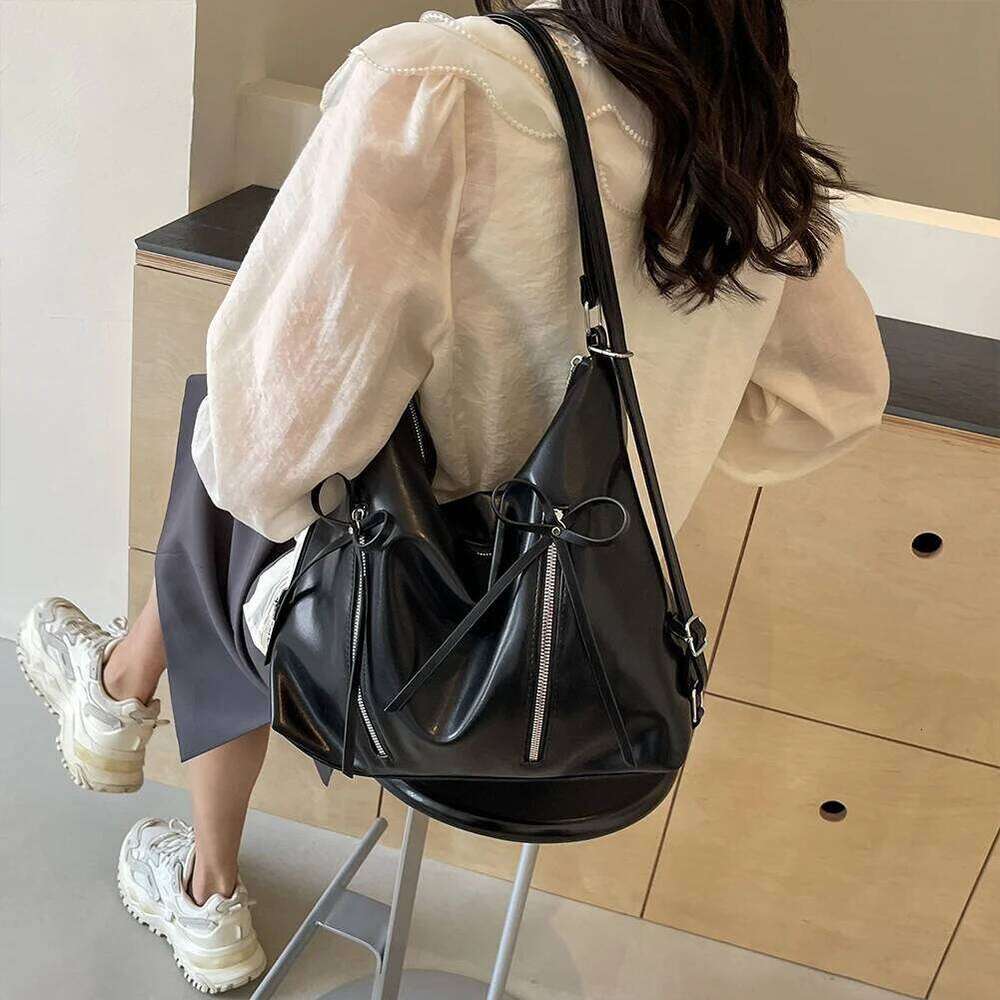 Cute Bow Designer Tote PU Leather Trendy Crossbody Bag Solid Color Casual Daypack with Zipper Satchel Purse for Women Y260205