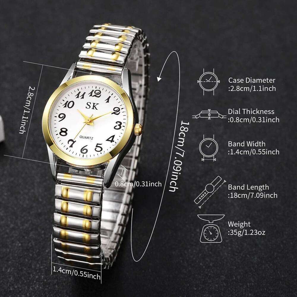 2PCS/Set Fashion Arabic Dial Women Watches Elastic Band Ladies Quartz Wristwatches Heart Bracelet Set Reloj MujerWithout Box Z260206