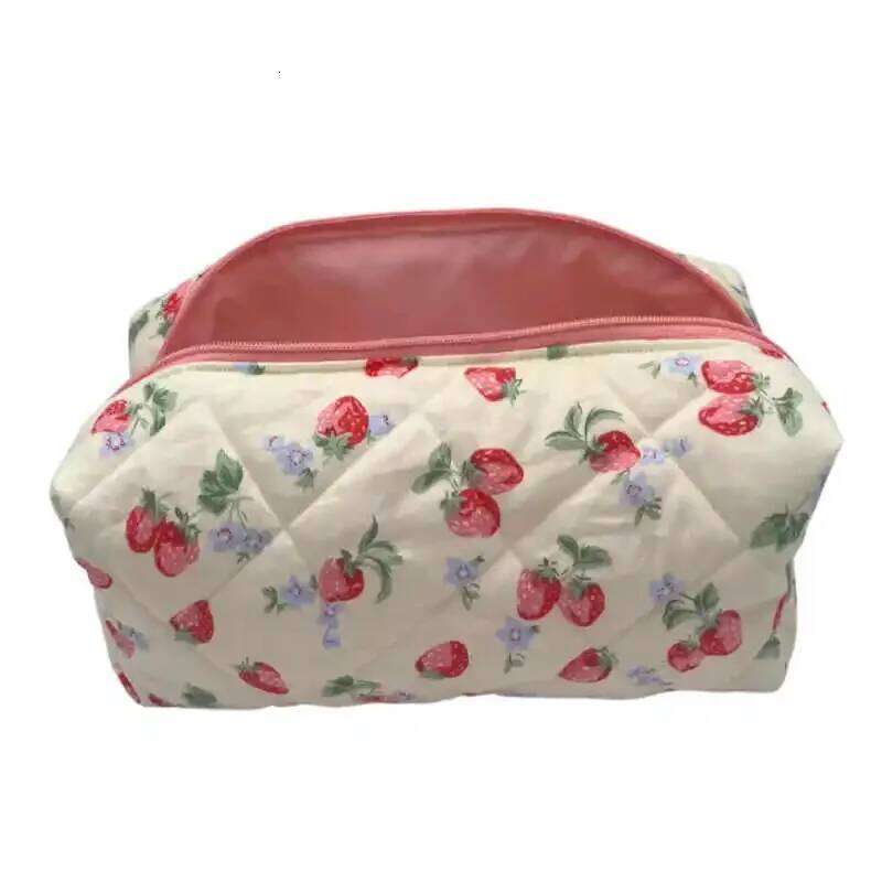 Quilted Storage Organizer Floral Puffy Flower Printed Pouch Large Travel Cosmetic Bag Makeup Accessory Y260206