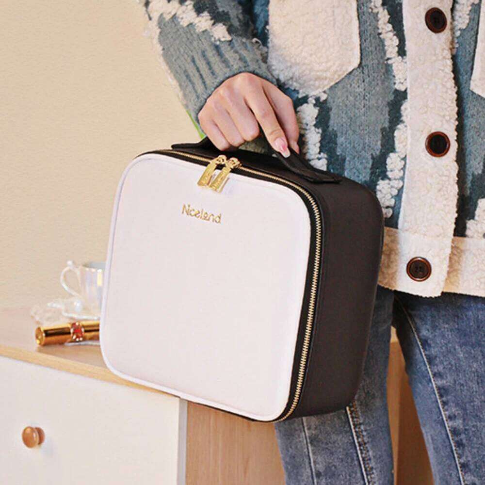 Smart LED Cosmetic Case with Mirror Women Makeup Bag Portable Large Capacity Fashion PU Leather Casual for Weekend Vacation Y260206