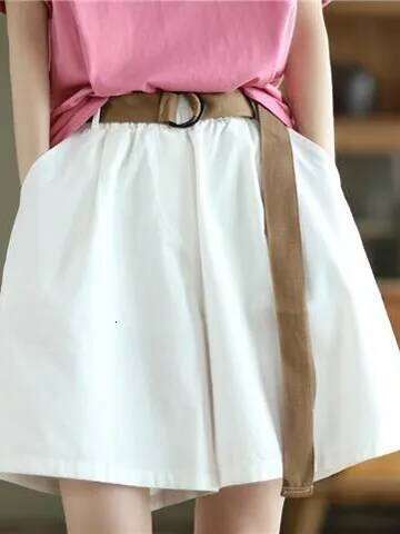 Casual Cotton ort Women's New Sle Thin Wide Leg Slimming Versatile Commuting Belted Five-Quarter Hot Pants XJ260206