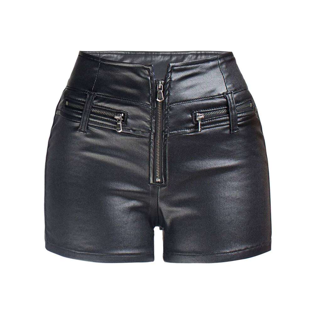 Sexy Black PU casual fashion summer women clothing goth faux leather high waisted womens shorts y2k hot woman short pants H260206