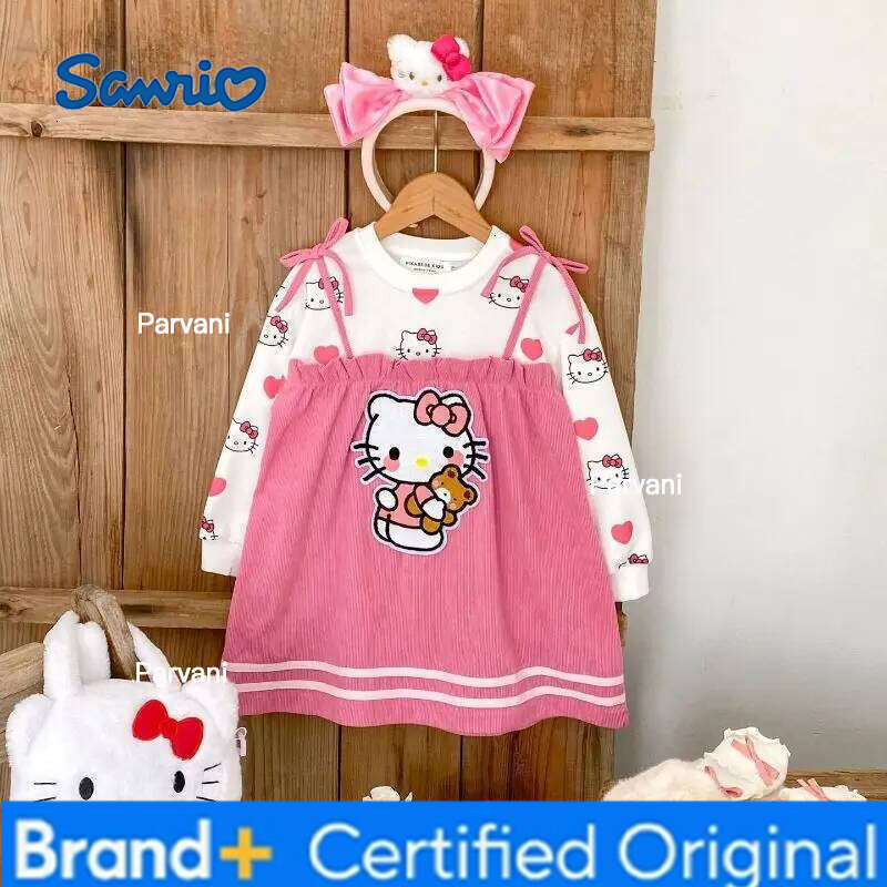 Sanrio Autumn Baby Girls Cute Hello Kitty Sweet Top & Dress 2pcs Kid Children Long Sleeve Clothes Cartoon Pink Princess Dresses H260206 - view 5