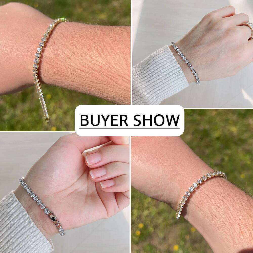 4mm Cubic Zirconia Tennis Iced Out Bracelets For Women Gold Silver Color Men Bracelet CZ Chain Homme Jewelry 26H0206