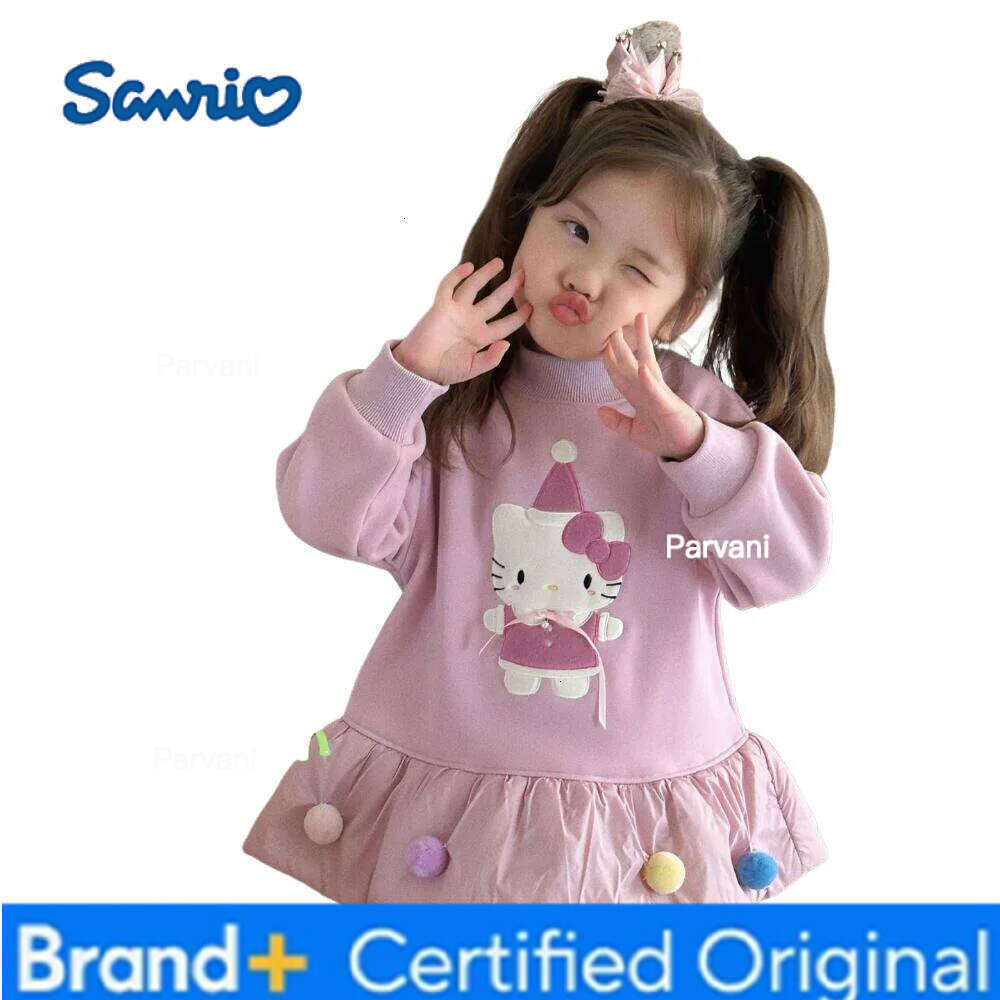 Sanrio New Hello Kitty Lined Thickened Korean Kindergarten Stylish Sweet Cute Girls' Winter Skirt Sweatshirt Dress H260206 - view 5