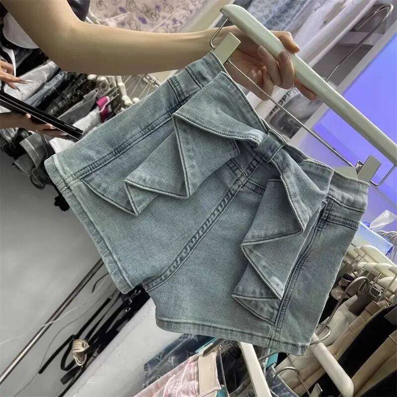 Cute Bow Splicing Denim for Women Summer High Waist Jeans Hip-lifting Hot Pants Booty Shorts H260206