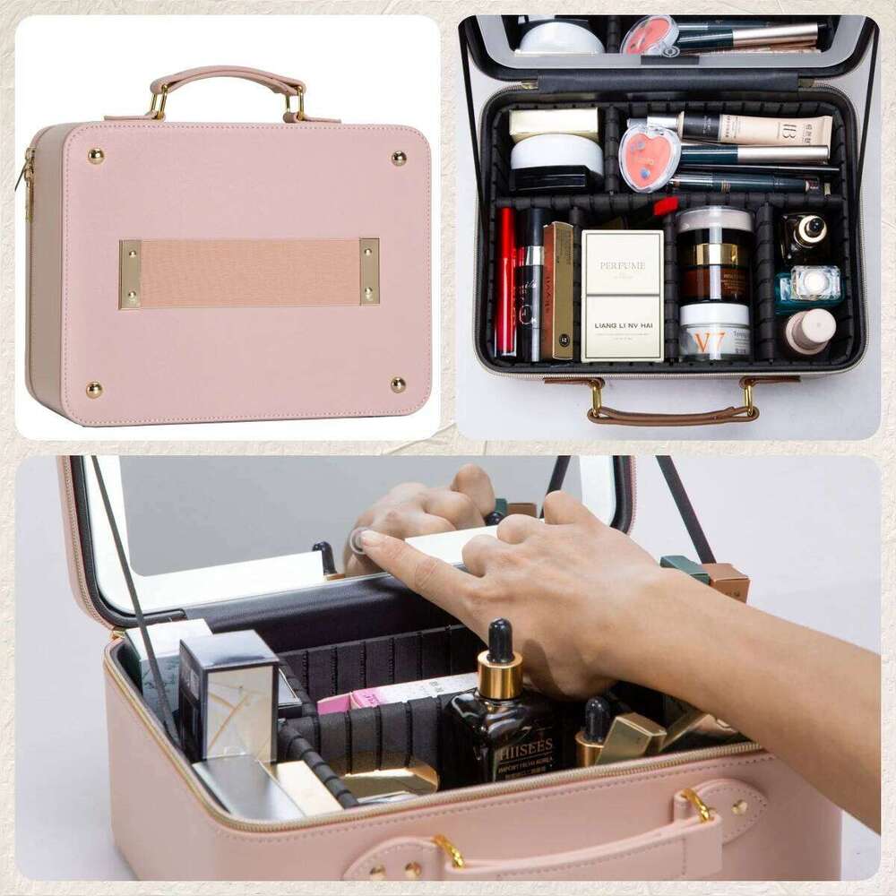 Bag with Mirror of LED Lighted Train Cosmetic Case Large Waterproof Makeup Tool box Travel Storage Box Y260206