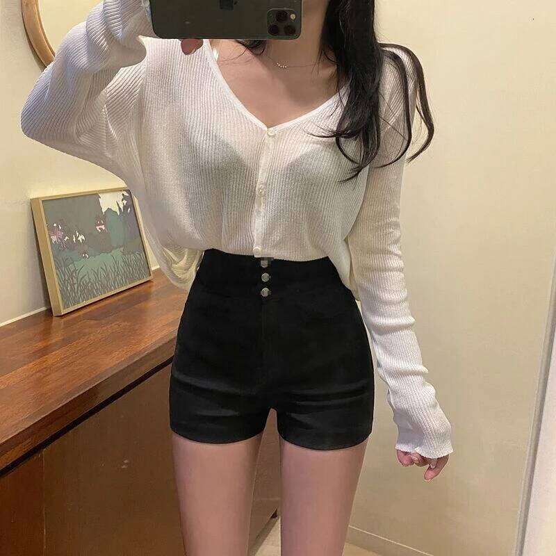 Shorts Women Slim Black Summer Hotsweet Club Style Solid Sexy Ladies High Waist Streetwear All-match Leisure Mujer Soft Trouser XJ260206