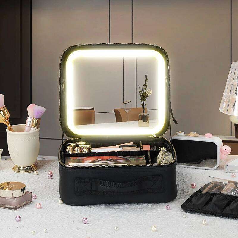 3 Color Train Mirror, White Portable Makeup Waterproof Organizer with Adjustable Dividers, Cosmetics Storage Case Gift Y260206