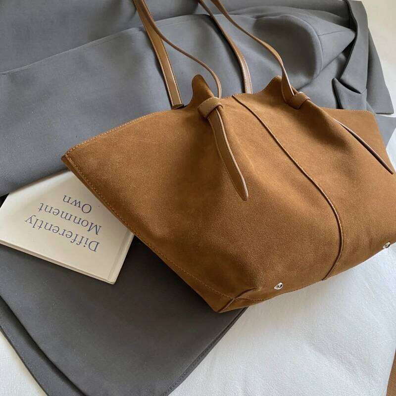 2025 Autumn New Branded Big Tote Bag Set For Women PU Suede Pure Color 2-IN-1 Large Capacity Shoulder Shoppers Designer Handbags Y260205