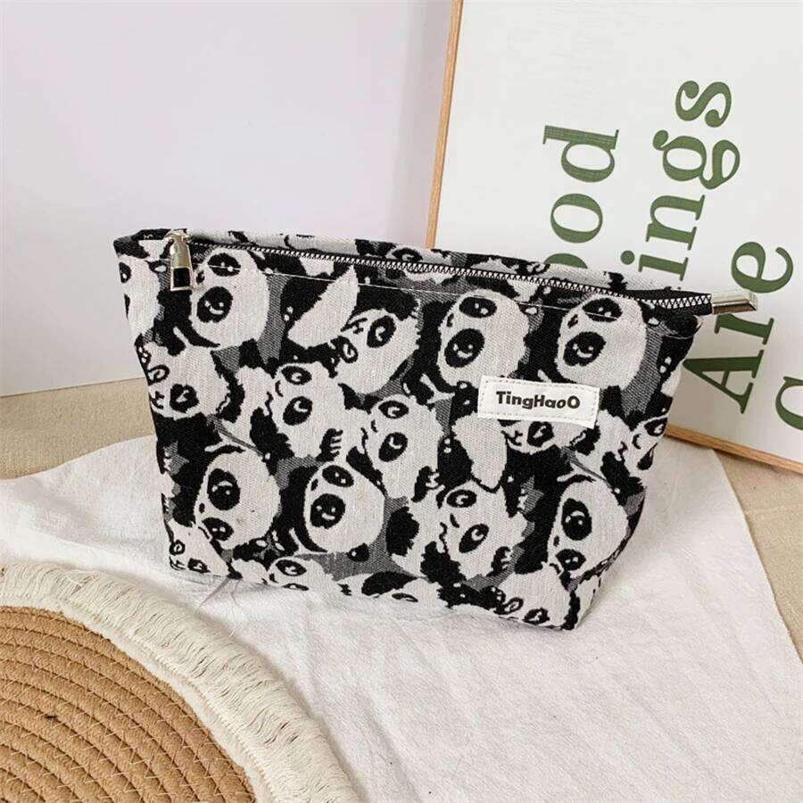 Panda Cosmetic Women's Canvas, Small Cosmetics Storage Portable Travel Amenity Commuter Liner Bag, Coin Purse Y260206