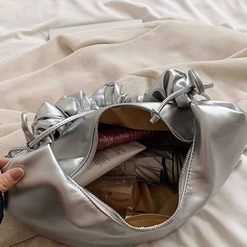 Tender Sweet Pleated Bow Shoulder Hobo Bags Fashion Elegant Office Lady Cloud Bag Women Y2k Aesthetic Fairy Handbags Crossbody Y260205