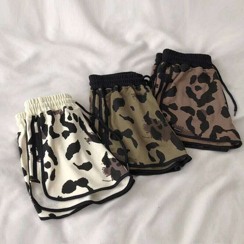 2026 Summer Women's Leopard Short Pants Casual High Elastic Waist A-Line Wide-Leg Running Trendy Five-Point Shorts XJ260206