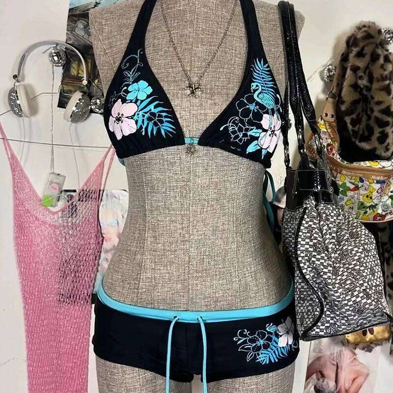 New Summer Beach Seaside Fashion Suit Flower Printing Female Bikinis 90S INS American Design Sexy Spice Girls Slim Swimsuit Z260206