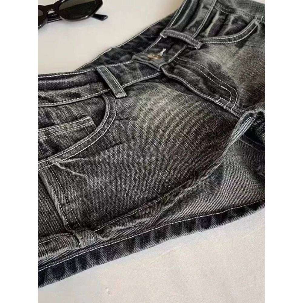HOUZHOU Vintage Black Denim Women Sexy Gyaru Low Waist Shorts Female Y2k Punk Retro Summer Streetwear Short Jeans Slim Up XJ260206