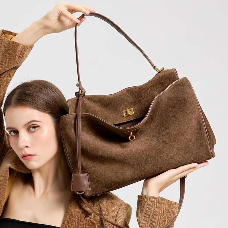 2025 Autumn Winter Women's Suede genuine leather Shoulder Large Capacity Single Tote Handbag Luxury Designer Bag Y260205