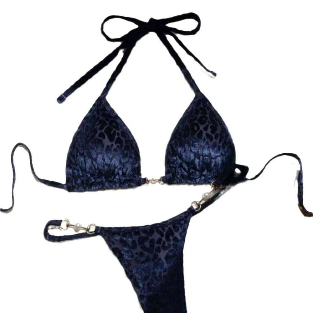 Sexy Leopard Velvet Mini Micro Thong Bikinis Women Swimwear Female Swimsuit Two-piece Bikini Set Halter Bathing Suit Swim Z260206