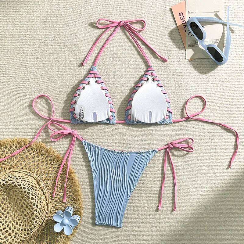 New Women's Sexy Bikinis Swimwear Summer Holiday Beach Swim Wear Bathing Suits Female Solid Color Bandage Pool Bather Bikini Set Z260206