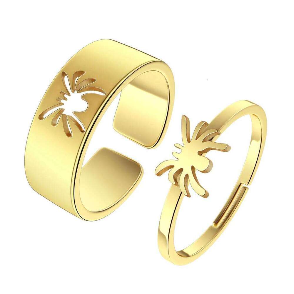 Stainless Steel Rings Gothic Hip Hop Punk Spider Fashion Adjustable Couple Ring For Women Jewelry Wedding Lovers Gift 2Pcs/set W260206