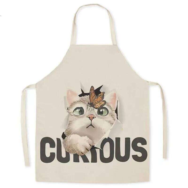 Cartoon puppy pattern adult home anti-oil stain sleeveless bib men's linen kitchen cooking baking apron S260205