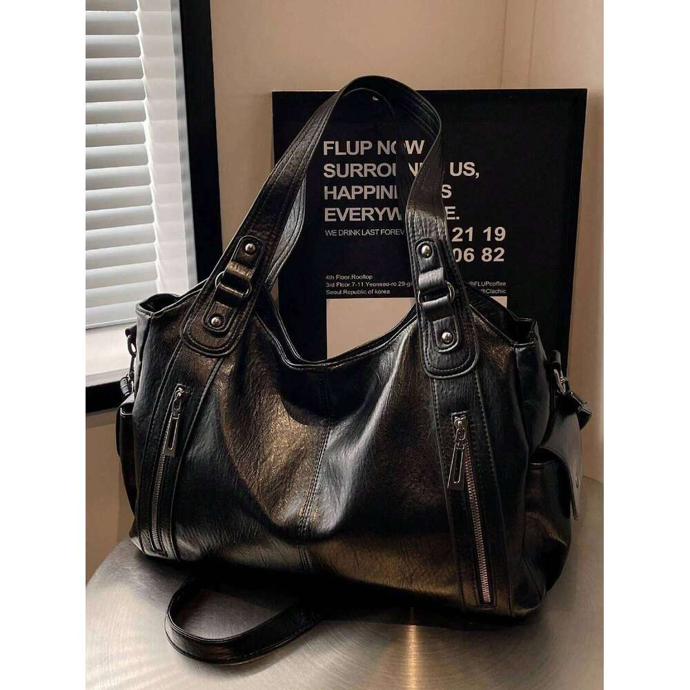 Retro Large Capacity Waterproof Business PU Tote Multi-Pocket Design Shoulder Bag, Multifunctional Travel Crossbody Bag Y260205