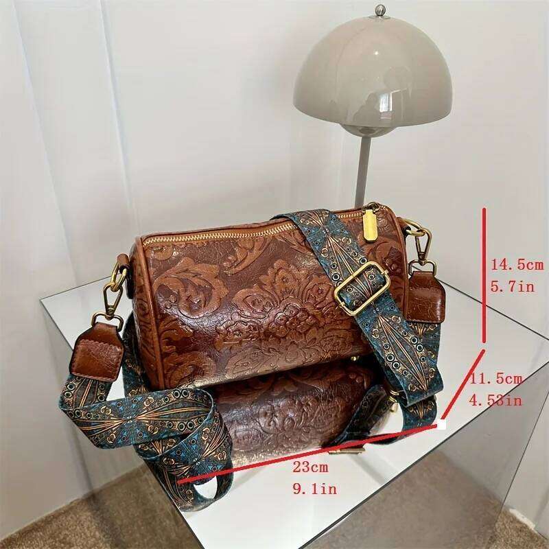 Chic Floral Embossed Crossbody Bag: Urban Elegance with Secure Zip, Durable Design & Wide Strap for Everyday Style XJ260129