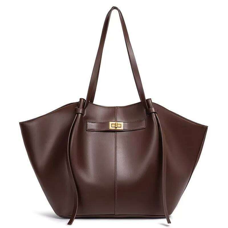 Fashion Metal Lock Design PU Leather Tote Bag for Women New Large Capacity Shopping Shoulder Female Versatile Underarm Bags Y260205