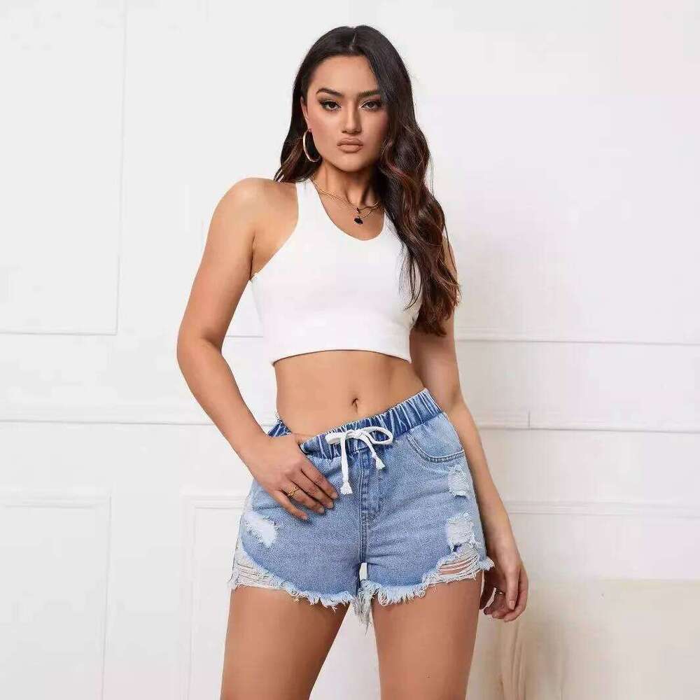 Ripped Raw Denim Shorts for Women Fashion A-line Hem Female Summer Hot Pants Streetwear Blue Clothing Skinny Sexy Retro Leisure C260206