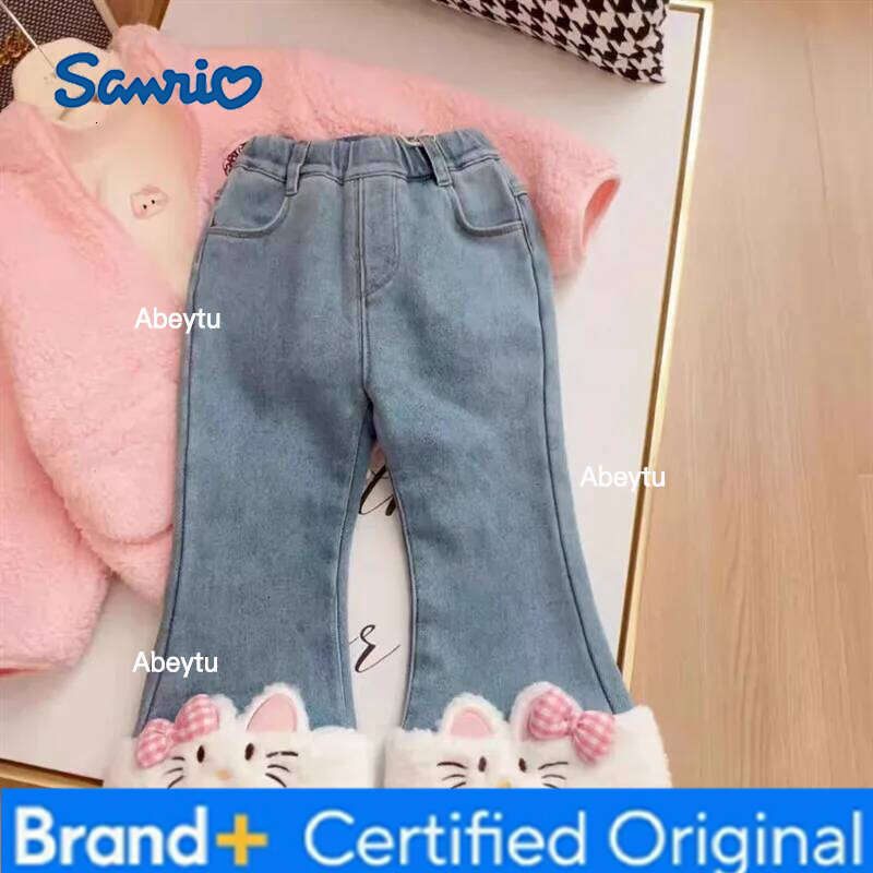 Sanrio Girls Thick Winter 2026 Children Warm Velvet Jeans For Baby Girl Clothing Kids Long Trousers Cute Leggings Costume Pants 7 H260206