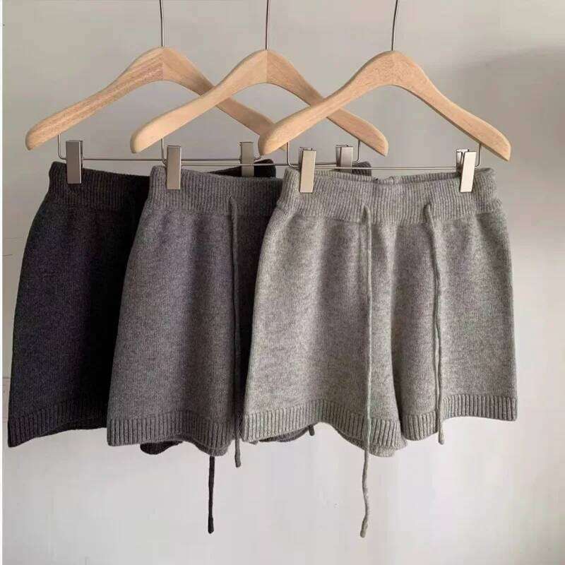Women Clothing Autumn Winter Casual Streetwear Y2K Basic Wide Leg Knit Shorts Female Elastic High Waist Solid Loose Short Pants XJ260206